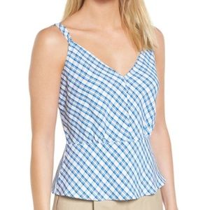 LEWIT Check Plaid Camisole Peplum Blue White Large